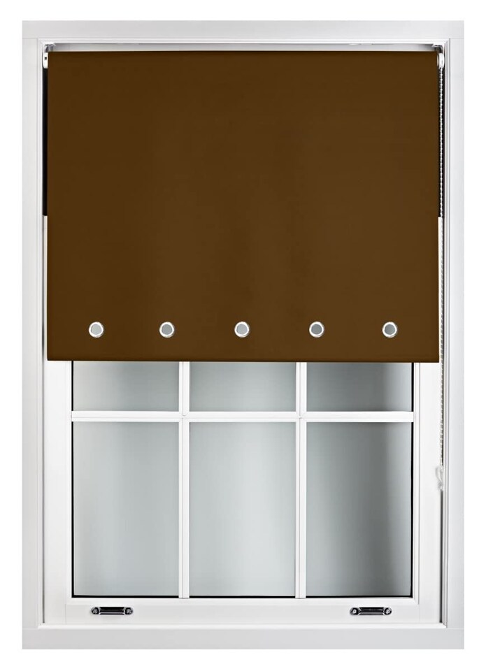 image 1 of FURNISHED Blackout Roller Blind with Round Eyelets & Metal Fittings | Brown | Brown | (W) 120cm x (L) 210cm