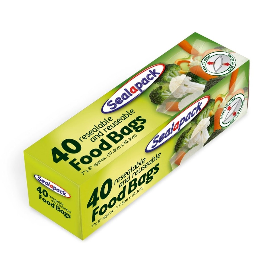 Pack of 40 Resealable Food Bags 178mm x 203mm N/A