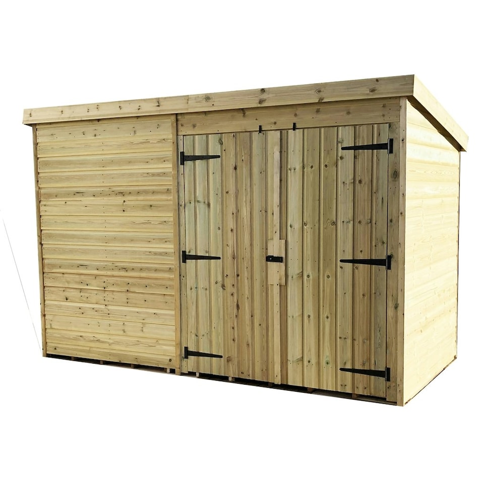 image 1 of 10 x 3 WINDOWLESS Garden Shed Pressure Treated T&G PENT Wooden Garden Shed + Double Doors (10' x 3' / 10ft x 3ft) (10x3)