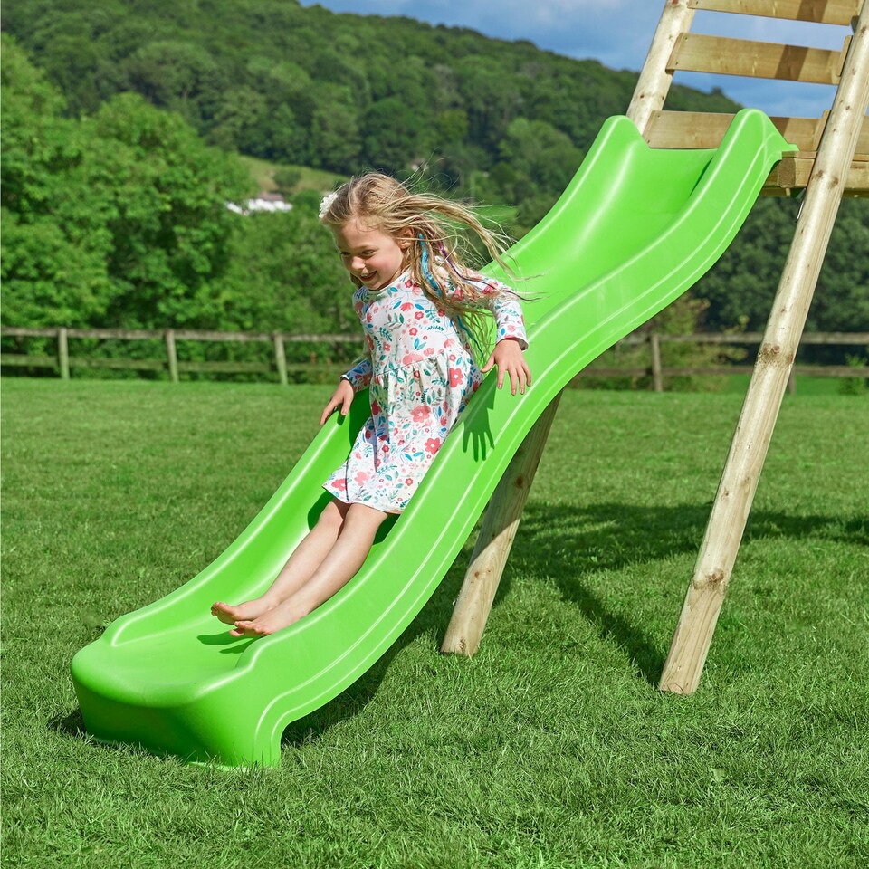 image 1 of TP Knightswood Triple Wooden Swing & 8ft Slide Set