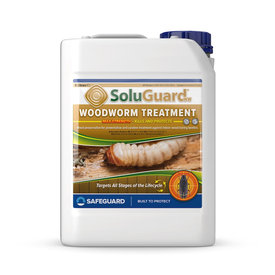 image 1 of Soluguard Woodworm Treatment - Ready For Use High Strength Woodworm Killer (5 Litre, Clear)