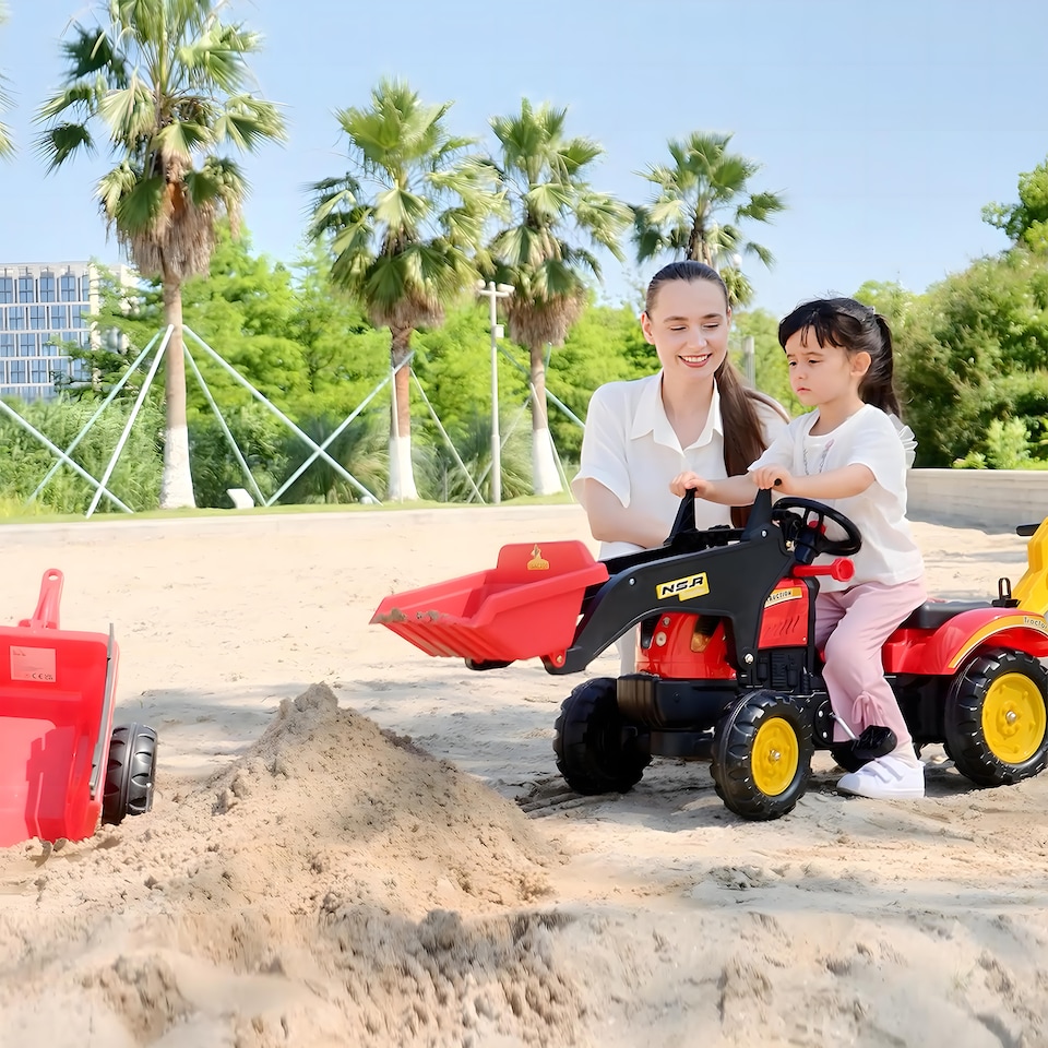 image 1 of HOMCOM Kids Children Pedal Go Kart Ride On Toy Car Excavator Tractor with Moving Bucket Steering Wheel Removable Digger For 3 - 6 Years