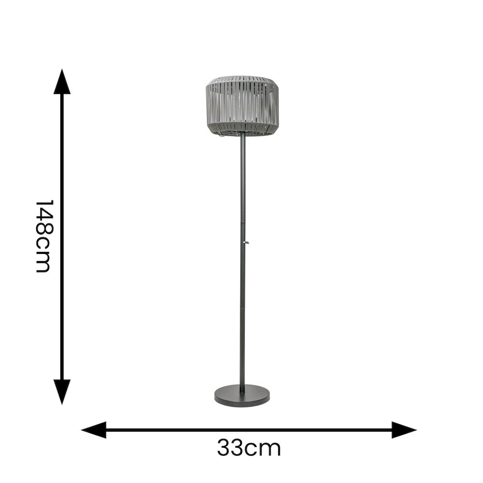image 1 of ValueLights Solar Powered Outdoor Grey Rattan Garden Floor Lamp with Drum Shade | Grey