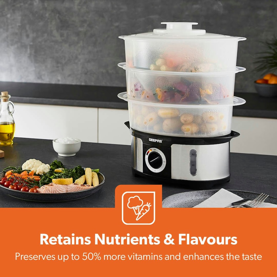 image 1 of GEEPAS 3-Tier Food Steamer, 12L Capacity