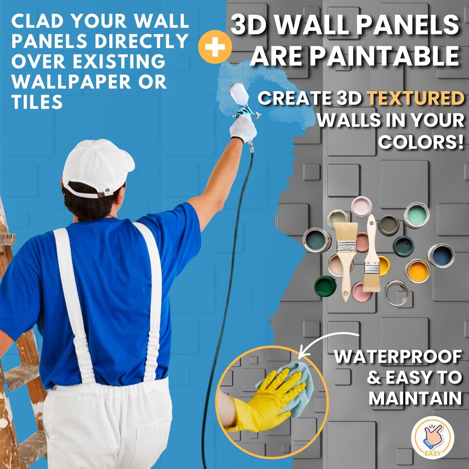 image 1 of NOVECRAFTO 3D Geometric Wall Panels – Matt White Squares Design – 6 PVC Sheets – 1.5m² (16.15sqft) – Interior Cladding Wall Tile Effect | White