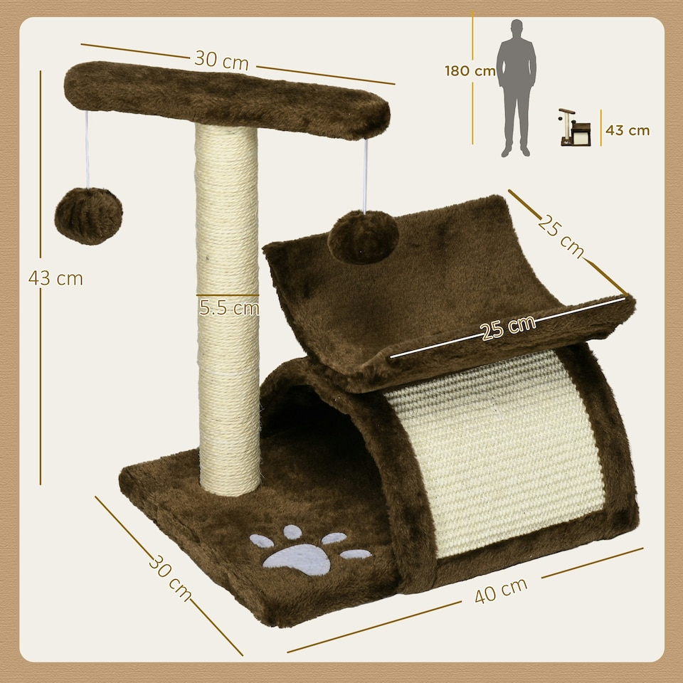 image 1 of PawHut Cat Tree Tower, Rotatable Top Bar, Sisal Post, Tunnel, Balls, Brown