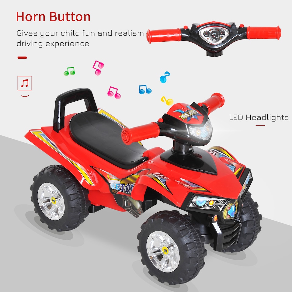 image 1 of HOMCOM Kids Children Ride-on Toy Off Road Style Quad Bike Racing Car NO POWER 4 Wheels Horn Music Red