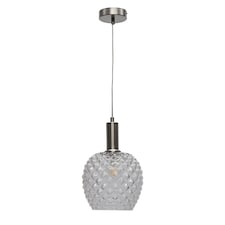 Baine - Clear Textured Glass Satin Nickel Deco Pendant Fitting