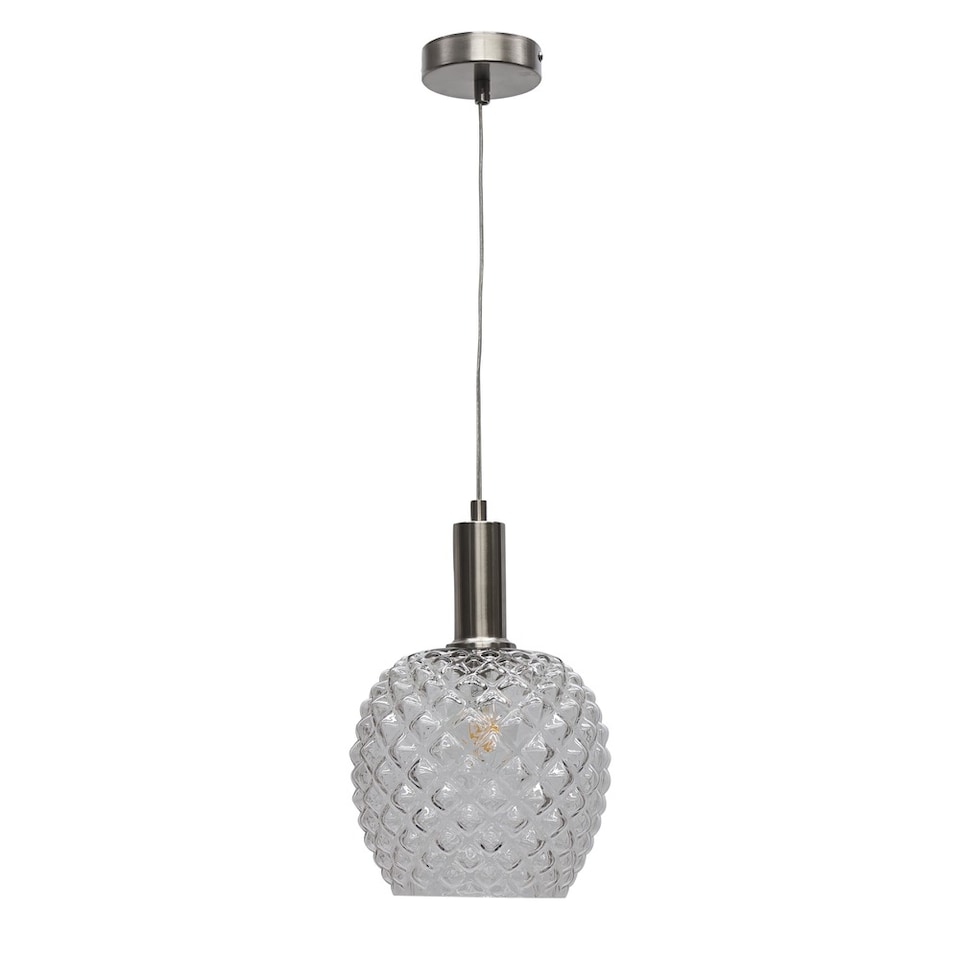 image 1 of Baine - Clear Textured Glass Satin Nickel Deco Pendant Fitting