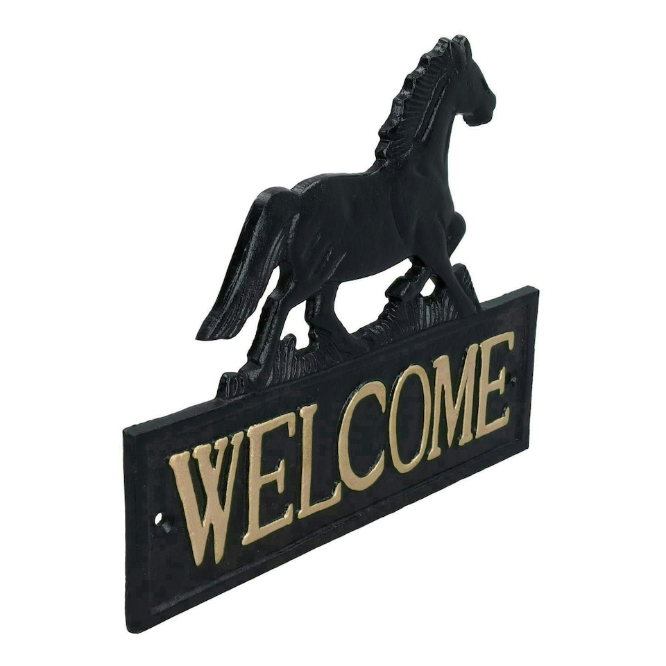 image 1 of Horse Welcome Cast Iron Sign Plaque Wall Fence Gate House Stable Farm Yard