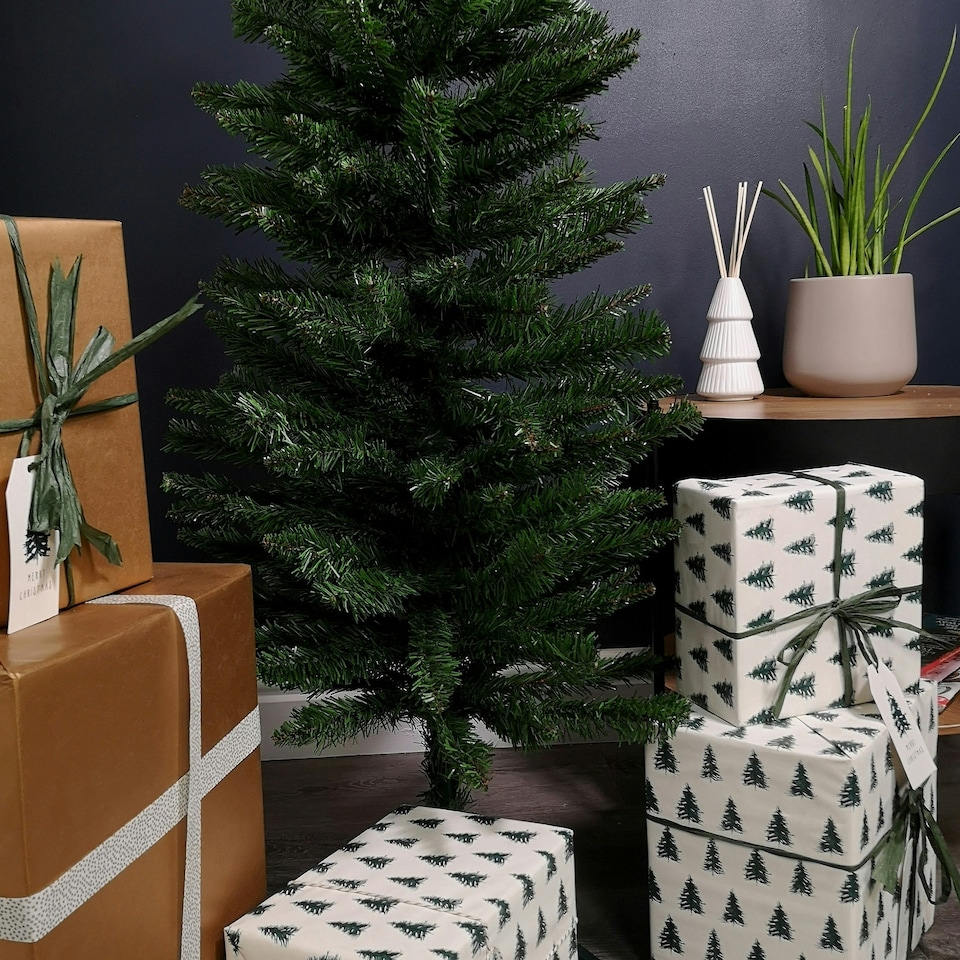 image 1 of 5ft (1.5m) Pencil Style Slim Artificial Christmas Tree in Plain Green