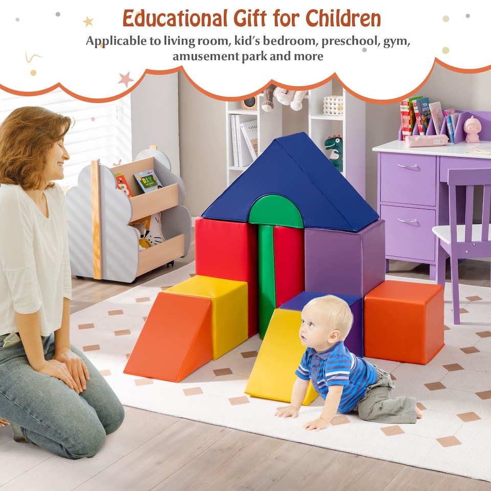 image 1 of COSTWAY 11Pcs Climb and Crawl Foam Block Play Set Foam Climbing Toy Set-Colorful