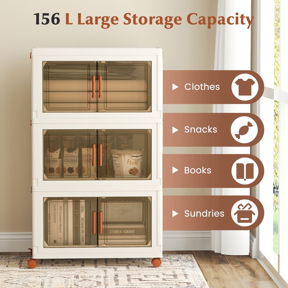 image 1 of COSTWAY 3-Pack Stackable Plastic Storage Boxes 156L Collapsible Storage Bins