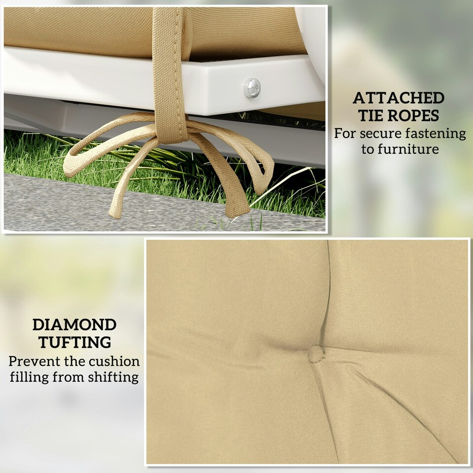 image 1 of Outsunny 2 Seater Garden Bench Cushion Outdoor Seat Pad with Ties Khaki 