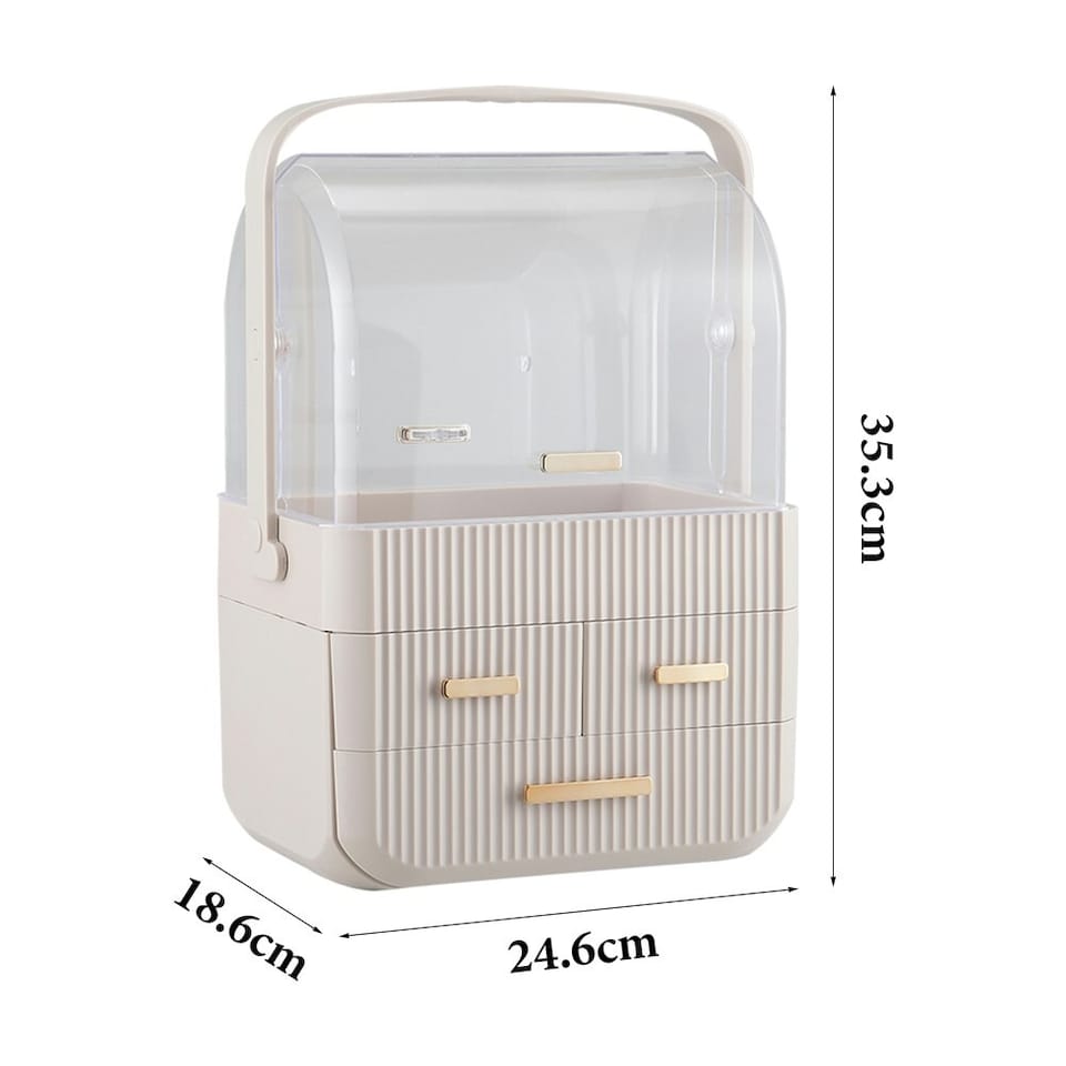 image 1 of Living and Home Desktop Makeup Storage Organizer with 3 Drawers - White