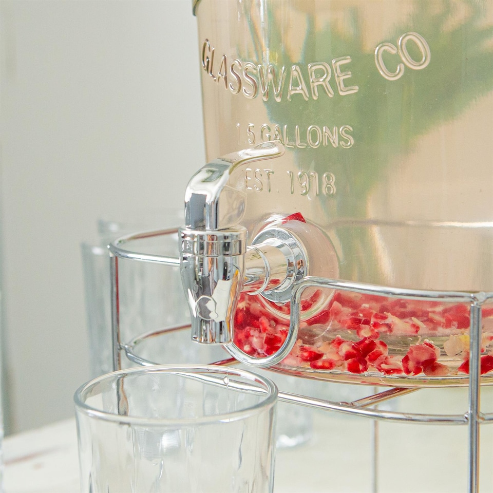 image 1 of Rink Drink Glass Drinks Dispenser with Tap & Chrome Stand - 6.5L