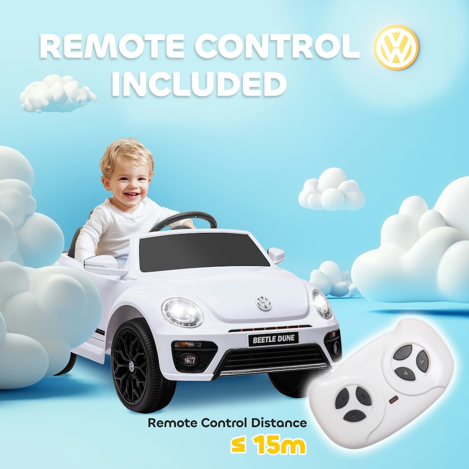 image 1 of AIYAPLAY Volkswagen Beetle Licensed 12V Ride on Car w/ Remote Control, White