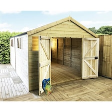 15 x 10 Pressure Treated T&G Apex Wooden Workshop / Garden Shed + Double Doors (15' x 10' / 15ft x 10ft) (15x10)