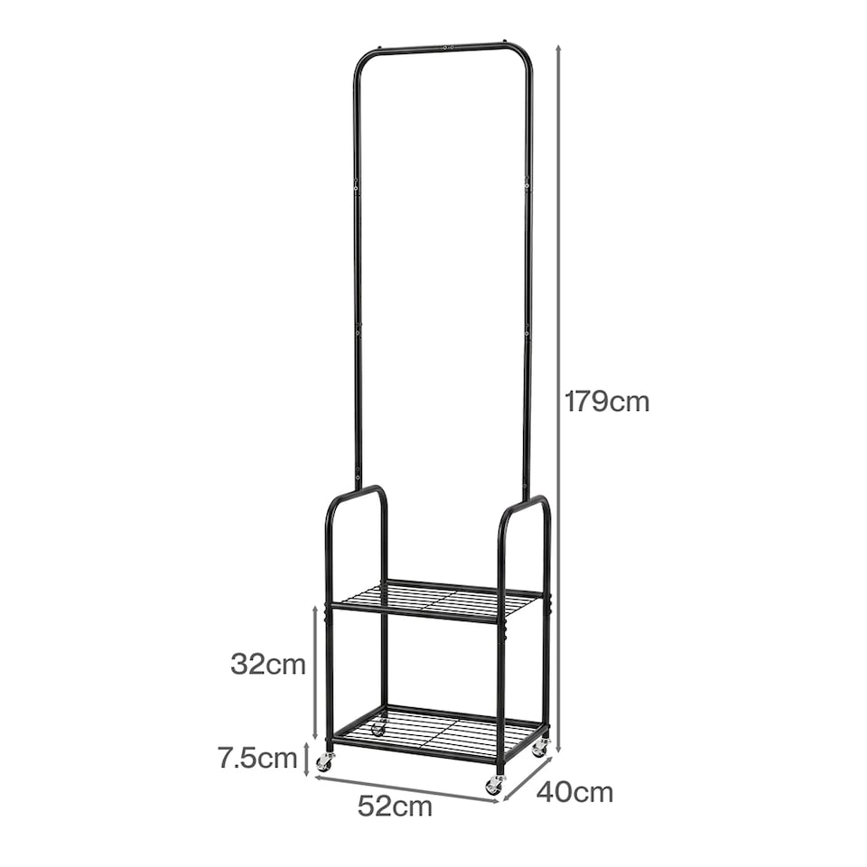 image 1 of Levede Clothes Rack Garment Organizer 2 Shelf Locking Wheels Bedroom Black