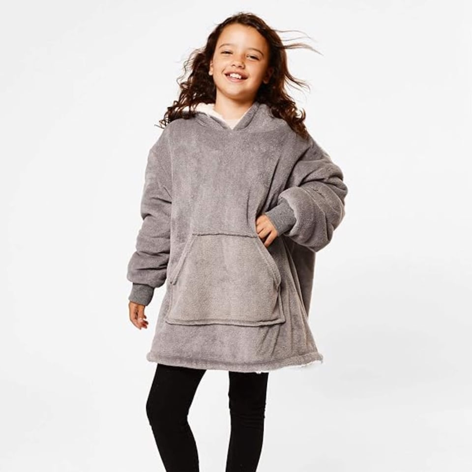 image 1 of Sienna Kids Oversized Hoodie Blanket Soft Sherpa Fleece Charcoal Grey | Grey | Charcoal Grey