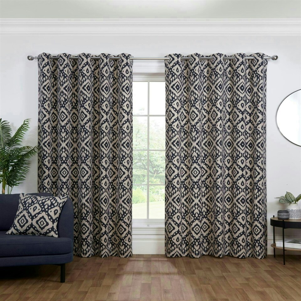 image 1 of Marrakech Eyelet Curtains - Blue - 229cm x 183cm