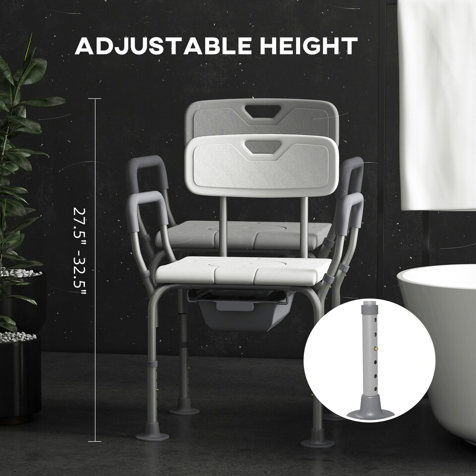 image 1 of HOMCOM 3-in-1 Shower Chair Adjustable Bedside Commode Raised Toilet Seat White