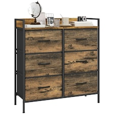 HOMCOM Bedroom Chest of Drawers 6 Drawer Dresser w/ Shelf, Grey Wood Effect