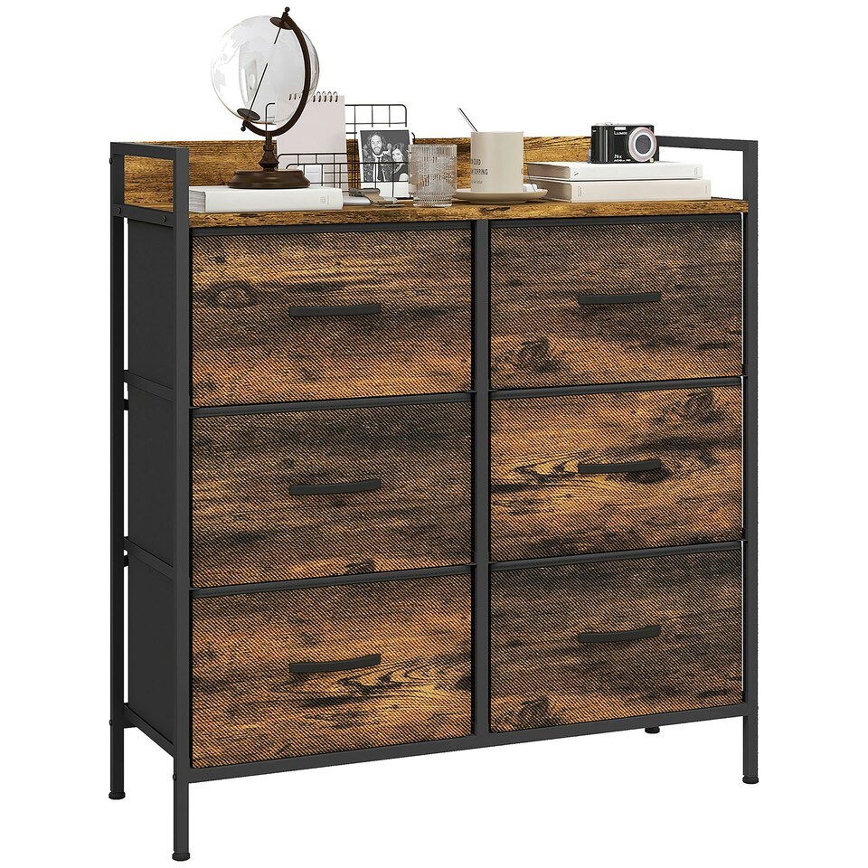image 1 of HOMCOM Bedroom Chest of Drawers 6 Drawer Dresser w/ Shelf, Grey Wood Effect