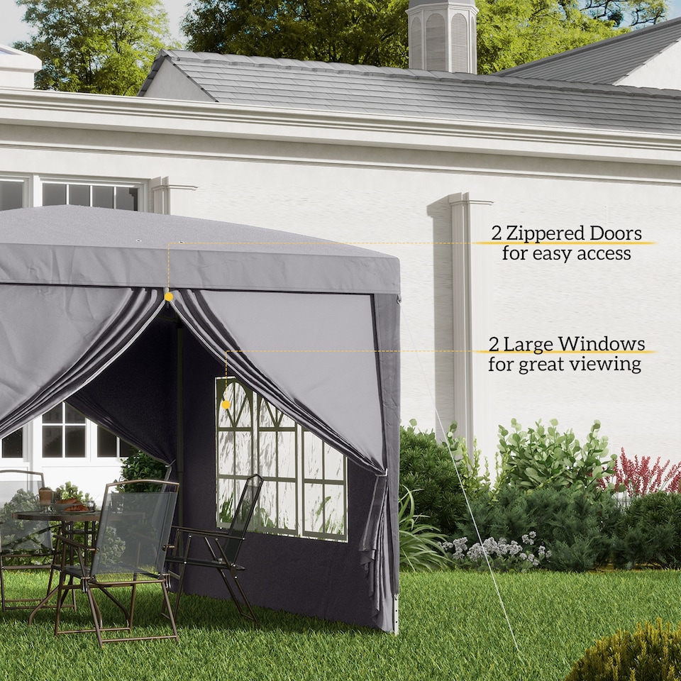 image 1 of Outsunny 3 x 3 M Pop Up Gazebo, Wedding Camping Party Tent Canopy Marquee with Carry Bag and 2 Windows, Grey