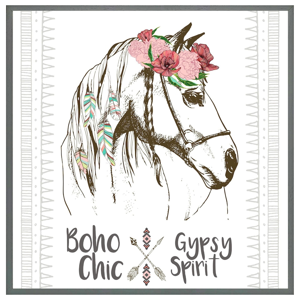 image 1 of Horse with flower chic (Picutre Frame) Grey | M