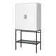 image 3 of Slimline 2 Door Tall Cabinet in Pure White with Steel Black Legs