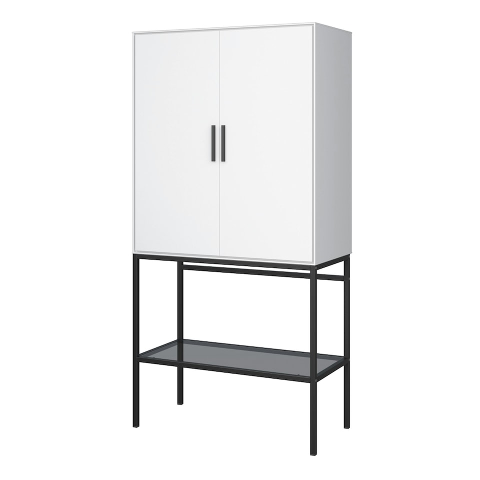 image 1 of Slimline 2 Door Tall Cabinet in Pure White with Steel Black Legs