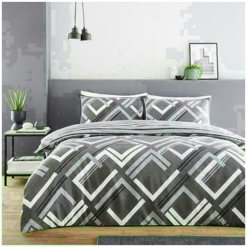 image 1 of Harlow Printed Duvet Cover Set Reversible Polycotton Beddings Grey | King
