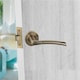 image 3 of Golden Grace 4 Set Indiana Design Door Handles in Antique Brass Finish with Tubular Latch and 1 Pair of 3" Ball Bearing Hinges Gold