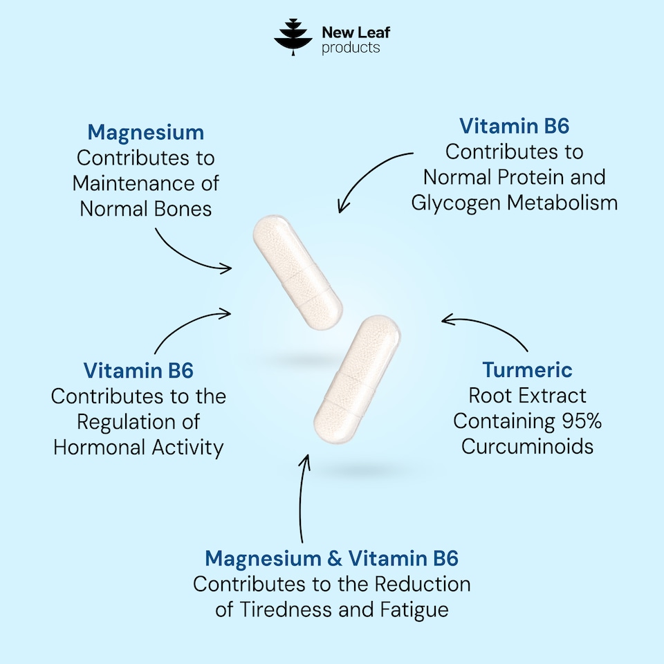 image 1 of New Leaf Magnesium Glycinate + Vitamin B6 & Turmeric - 120 Capsules