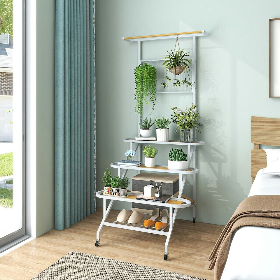image 1 of COSTWAY 4-Tier Hanging Plant Stand Ladder Shelf  Plant Holder | White