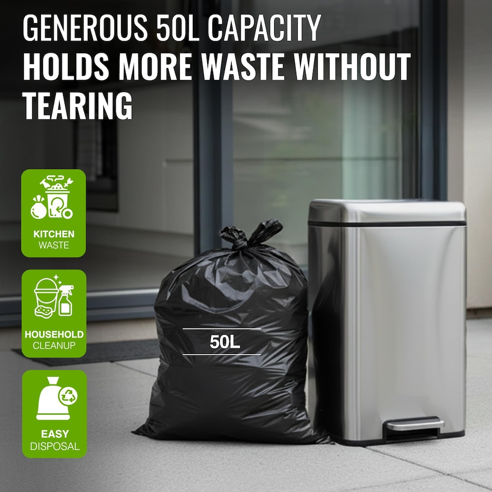 image 1 of Ecobag 50L Extra Strong Heavy Duty Refuse Sacks Leak Resistant Bin Bags