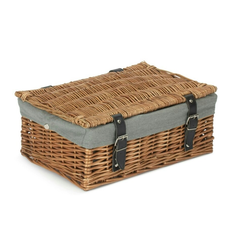 image 1 of 35cm Double Steamed Wicker Picnic Basket with Lining Grey | Grey | One Size