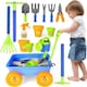 image 5 of Pull-Along Wheelbarrow and Gardening Tools Play Set - Outdoor Garden Toy for Kids (Blue)
