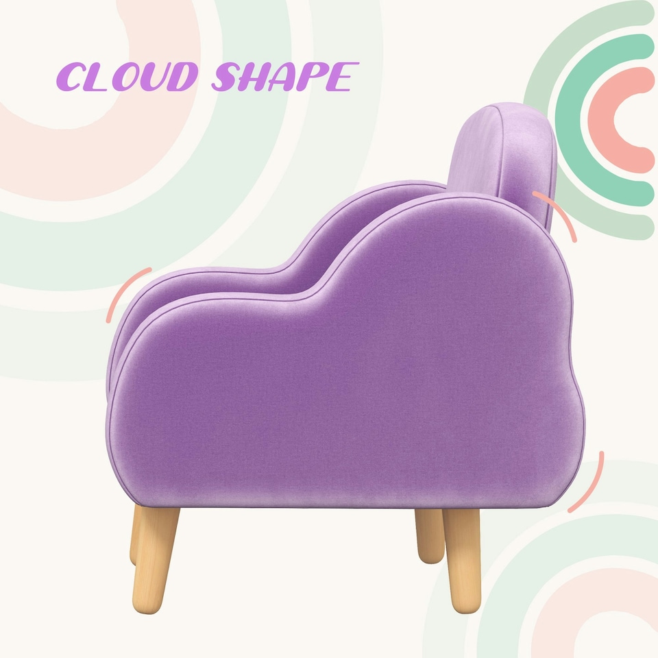 image 1 of ZONEKIZ Kids Armchair Toddler Sofa Chair Cloud-Shaped for 1.5-3 Years Purple
