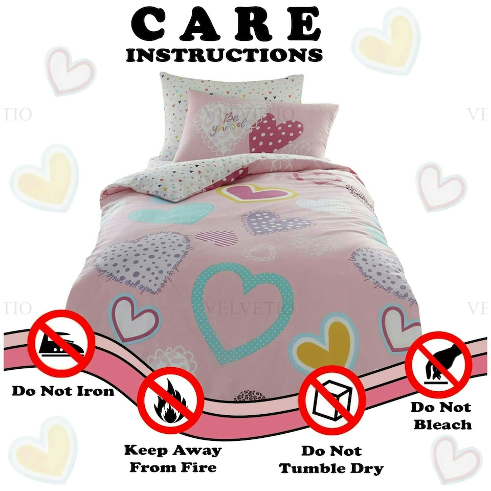 image 1 of VELVETIO Hearts Duvet Cover Set Reversible Polycotton Kids Beddings Pink | Single