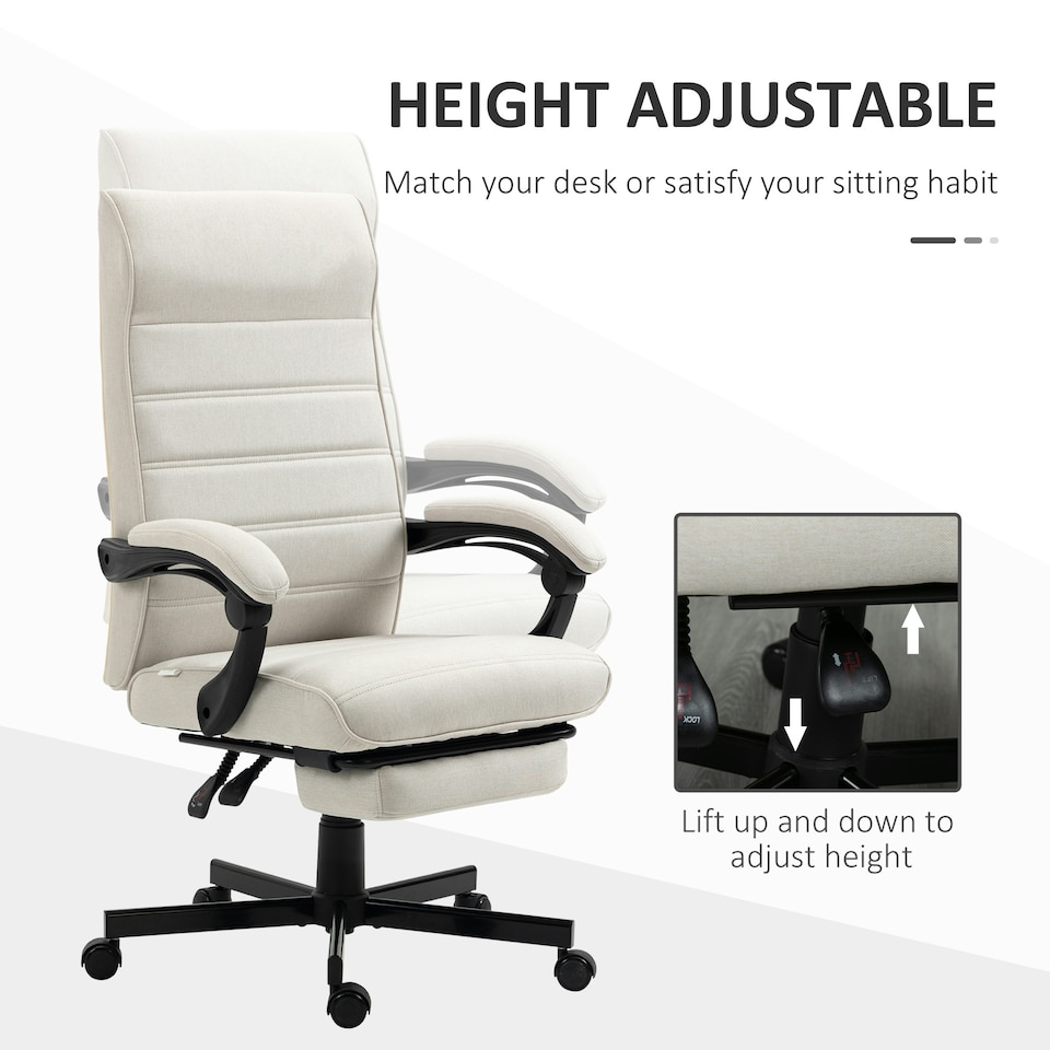 image 1 of Vinsetto High-Back Home Office Chair with Adjustable Height and Footrest, White