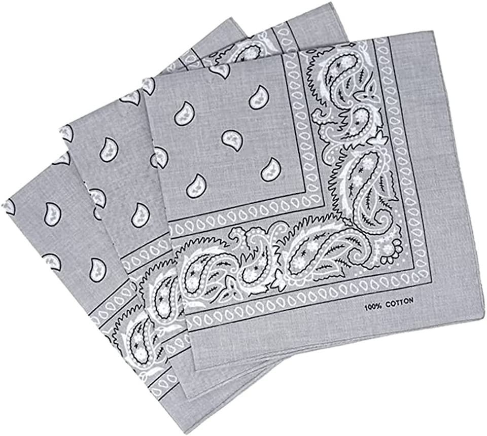 KAV 55x55cm Set of 3 Bandanas face mask Assorted Paisley Bandana - Head Wrap Scarf Wristband for Outdoor Sports, Hiking, Cycling (Light Gray)