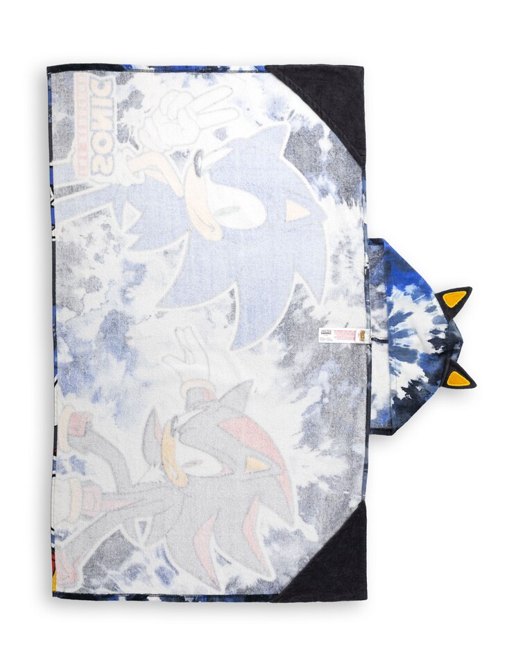 image 1 of Sonic The Hedgehog Shadow Boys Black Blue Poncho Towel | Hooded Beachwear with 3D Hood Detail & Graphic Character Design | Kids Poolside Towel Robe | Sonic Merch
