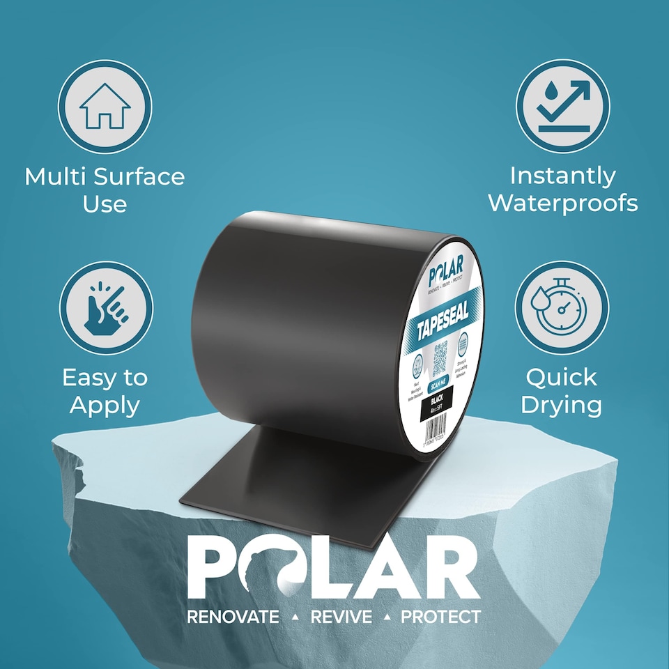image 1 of Polar TapeSeal Waterproof Repair Tape For Leaks Rubberised | Black | Black | 4 Inch x 5 Foot