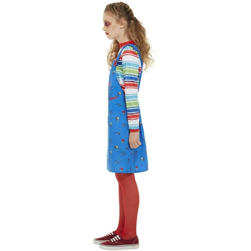 image 1 of Chucky Girls Halloween Costume Set - Blue/Red - 10-12 Years
