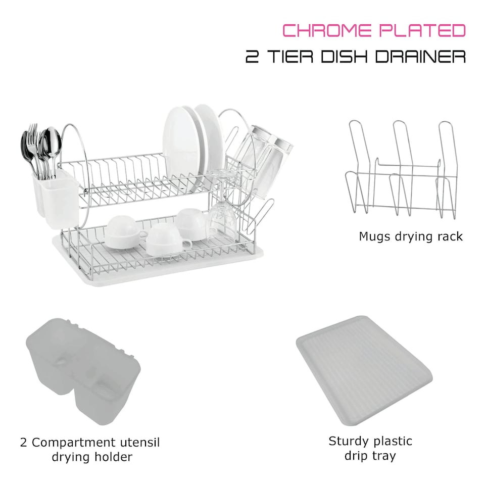 image 1 of DDCAT202PPCWH-Casa - Catania 202 Chrome Plated Dish Drainer 2 Tier Silver