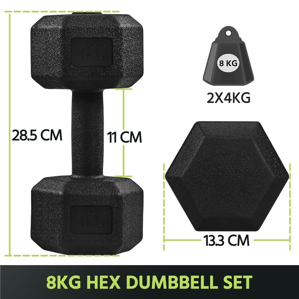 image 1 of Yaheetech 2x4kg (Sold in Pair) Hex Dumbbells Set Black