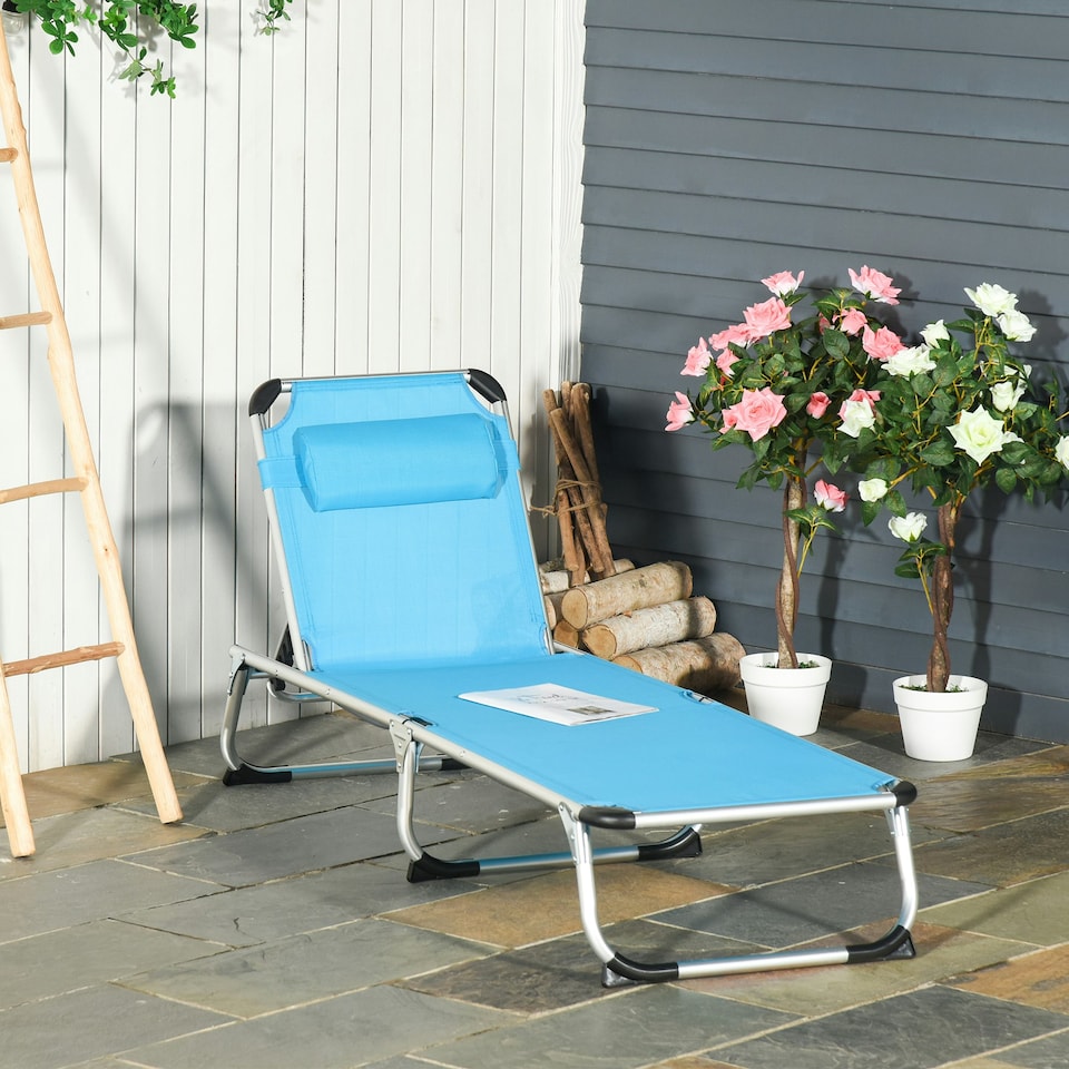 image 1 of Outsunny Folding Outdoor Reclining Sun Lounger Chair Aluminium Frame Blue