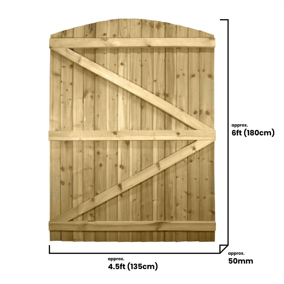 image 1 of Arch Top Wooden Garden Gate 6ft x 4.5ft Feather Edge Semi-Braced Treated Door